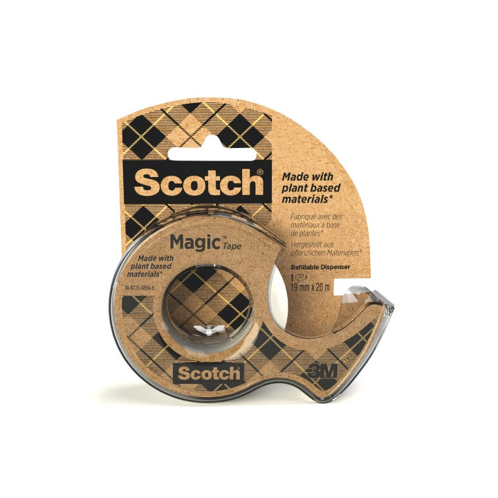 Scotch Magic Cinta Adhesiva - 66% Adhesivo Vegetal - 19mm x 20m - Incluye Dispensador - Color Blanco