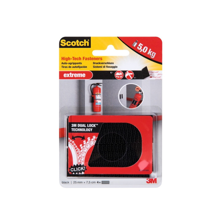 Scotch Extreme Cierres Adhesivos Reposicionables - 25mm x 75mm - Soporta hasta 5kg - Color Negro