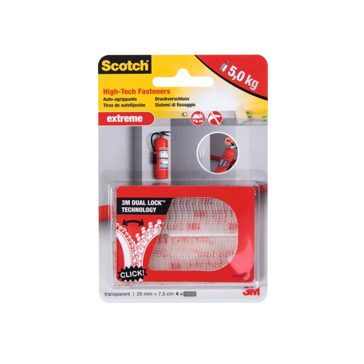 Scotch Extreme Cierres Adhesivos Reposicionables - 25mm x 75mm - Soporta hasta 5kg - Color Transparente
