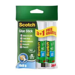 Scotch Pack de 4 Pegamentos en Barra Adhesivo Solido - 8gr por Unidad - Promocion 3 Barras + 1 Gratis - Color Transparente