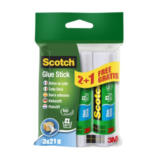 Scotch Pack de 3 Pegamentos en Barra Adhesivo Solido - 21gr por Unidad - Promocion 2 + 1 Gratis - Color Transparente
