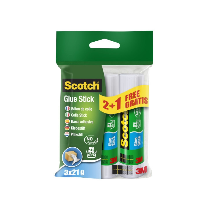 Scotch Pack de 3 Pegamentos en Barra Adhesivo Solido - 21gr por Unidad - Promocion 2 + 1 Gratis - Color Transparente