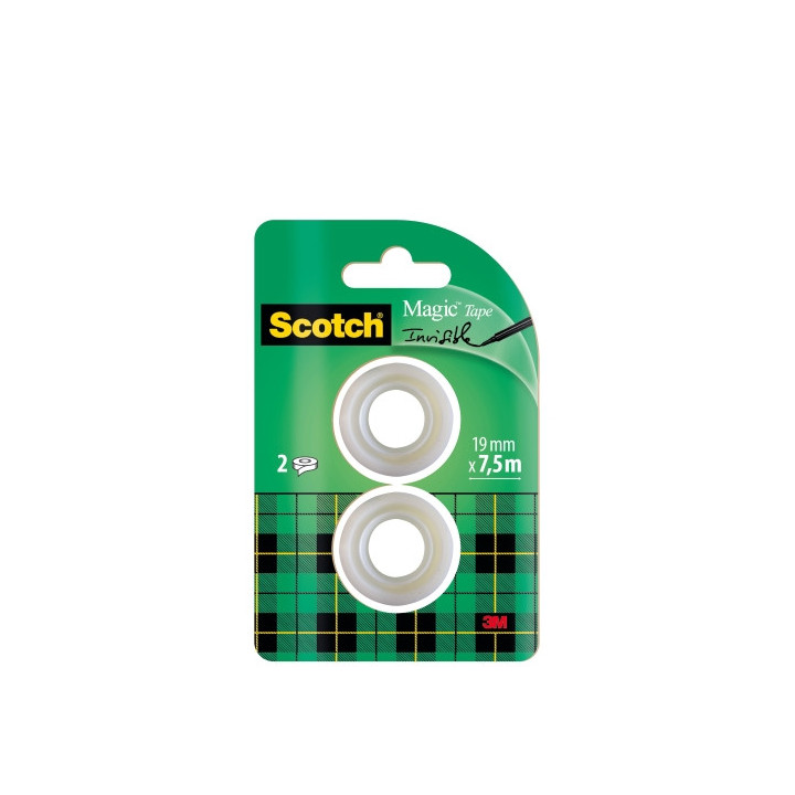 Scotch Magic Pack de 2 Cintas Adhesivas Invisible - Recambio - 19mm x 7.5m - Color Transparente