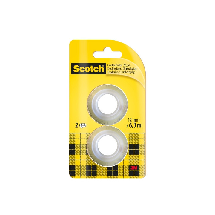 Scotch Pack de 2 Cintas Adhesivas de Doble Cara - Recambio - 12mm x 6.3m - Color Transparente