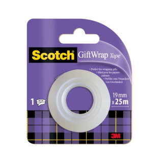 Scotch Giftwrap Cinta Adhesiva Satinada - Recambio - 19mm x 25m - Especial para Envolver Regalos - Color Blanco