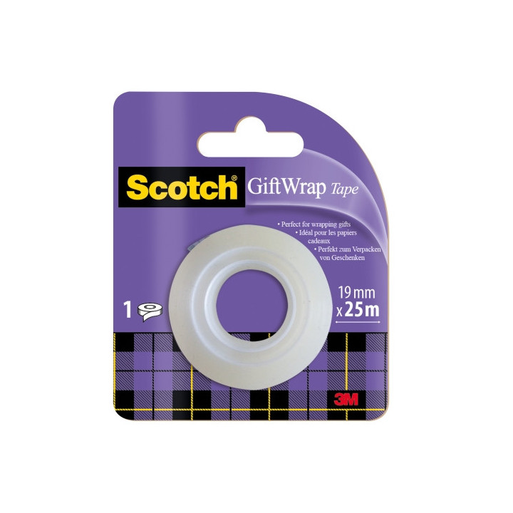 Scotch Giftwrap Cinta Adhesiva Satinada - Recambio - 19mm x 25m - Especial para Envolver Regalos - Color Blanco