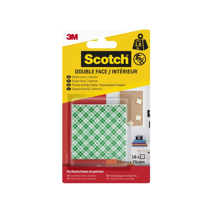 Scotch Pack de 16 Adhesivos de Montaje - 25x25mm - Uso en Interior - Cuadrado - Color Blanco