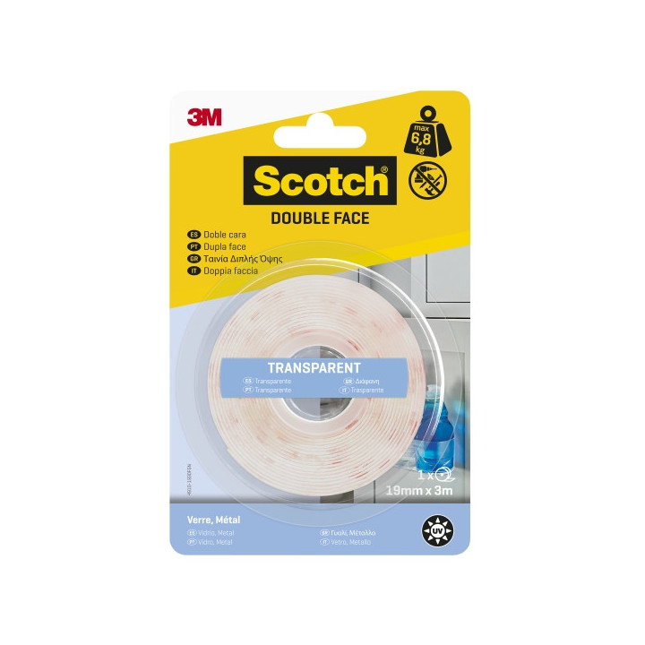 Scotch Cinta Adhesiva de Doble Cara - 19mm x 3m - Color Blanco