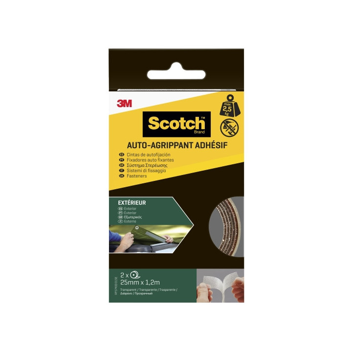 Scotch Cierres Adhesivos Reposicionables - 25mm x 1.2m - Uso en Exterior - Color Transparente