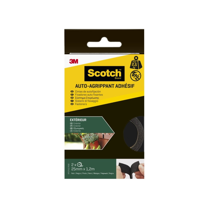 Scotch Cierres Adhesivos Reposicionables - 25mm x 1.2m - Uso en Exterior - Color Negro