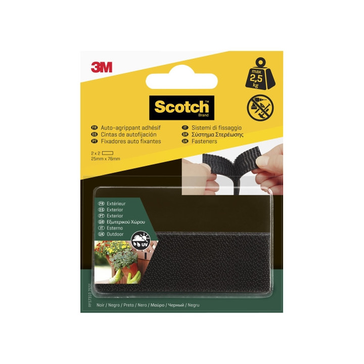 Scotch Pack de 2 Cierres Adhesivos Reposicionables - 25x76mm - Uso en Exterior - Color Negro