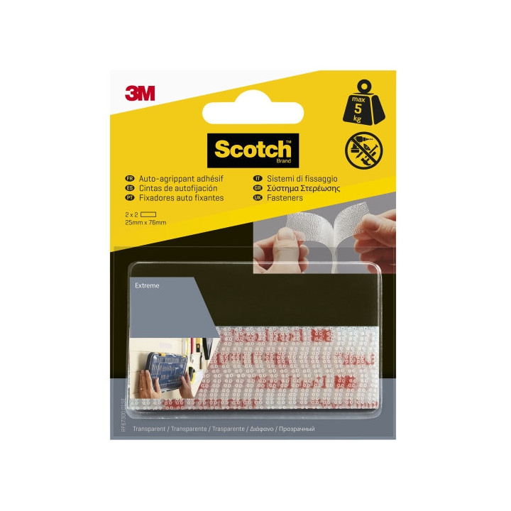 Scotch Extreme Pack de 2 Cierres Adhesivos Reposicionables - 25x75mm - Color Transparente