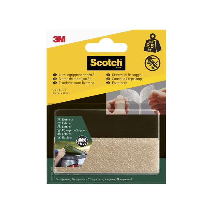 Scotch Pack de 2 Cierres Adhesivos Reposicionables - 25x76mm - Uso en Exterior - Color Transparente