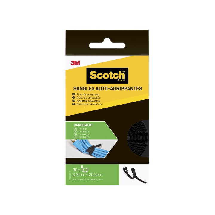Scotch Pack de 30 Tiras Organizadoras de Cable - 6.3mm x 20.3cm - Color Negro