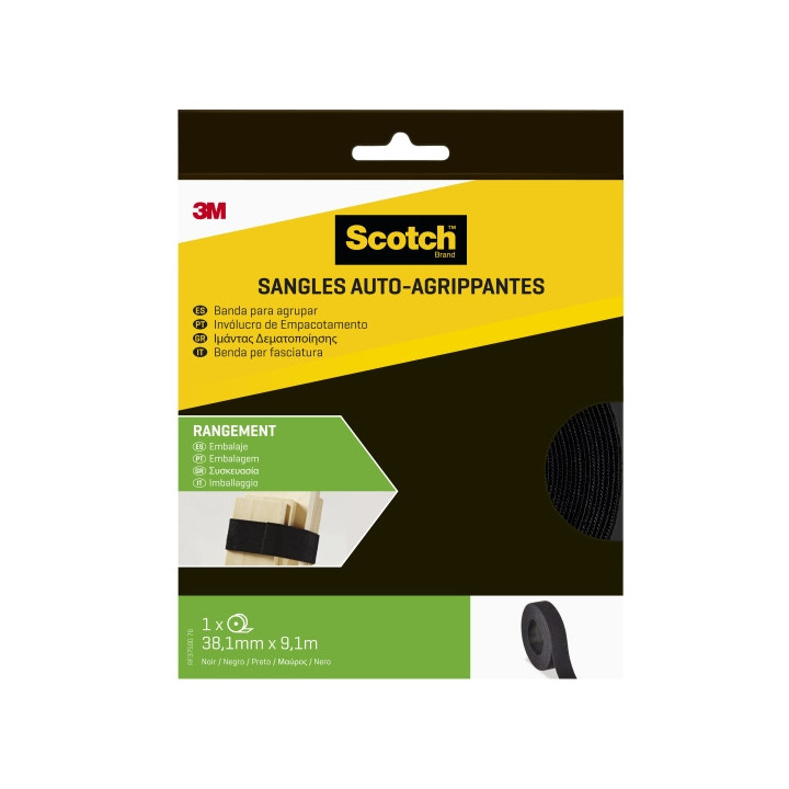 Scotch Tiras Organizadoras de Cable - 38mm x 9m - Reutilizable - Color Negro