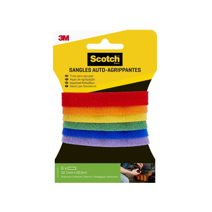 Scotch Pack de 6 Tiras Organizadoras de Cable - 12.7mm x 20.3cm - Colores Surtidos