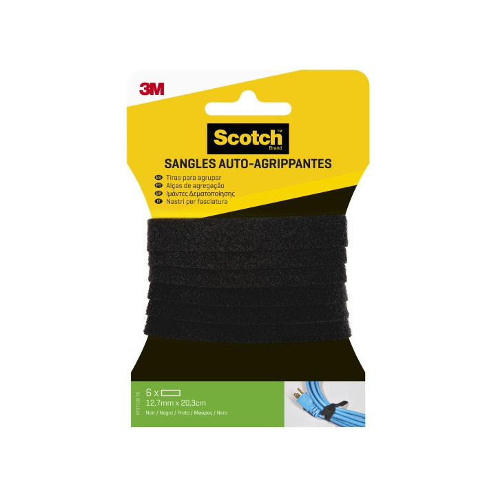 Scotch Pack de 6 Tiras Organizadoras de Cable - 12.7mm x 20.3cm - Color Negro