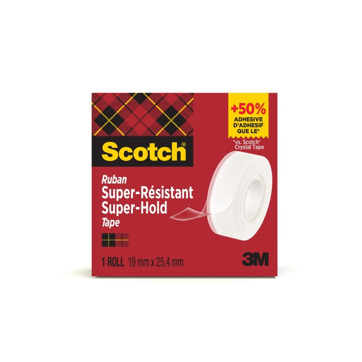 Scotch Super-Hold Cinta Adhesiva - Extrafuerte - 19mm x 25.4m - Color Transparente