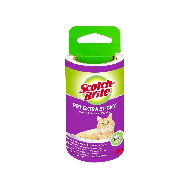 Scotch-Brite Pet Extra Sticky Recambio para Rodillo Quitapelusas Adhesivo - 48 Hojas - Color Blanco