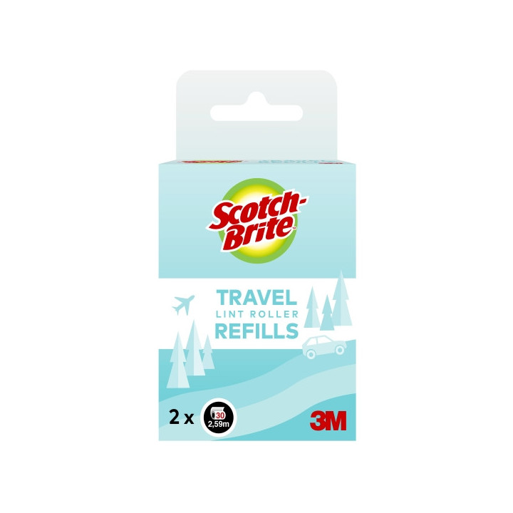 Scotch-Brite Recambios del Pack de 2 Rodillos Quitapelusas de Viaje - 30 Hojas por Rodillo - Color Negro