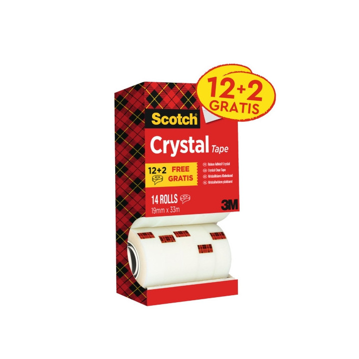 Scotch Crystal Cinta Adhesiva - Paquete Ahorro de 14 Rollos de 19mm x 33m - Color Transparente