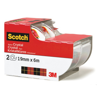 Scotch Crystal Pack de 2 Cintas Adhesivas Invisible - Supertransparente - 19mm x 6m - Color Blanco