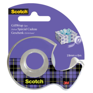 Scotch Giftwrap Cinta Adhesiva Satinada - 19mm x 6m - Especial para Envolver Regalos - Incluye Dispensador - Color Transparente
