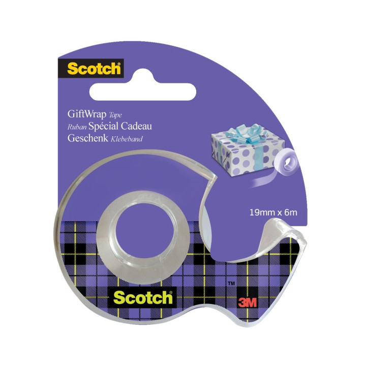 Scotch Giftwrap Cinta Adhesiva Satinada - 19mm x 6m - Especial para Envolver Regalos - Incluye Dispensador - Color Transparente