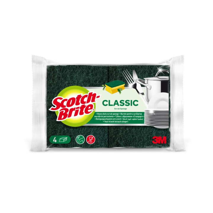 Scotch-Brite Classic Pack de 4 Estropajos de Cocina - Proteccion para los Dedos - Color Verde Oscuro