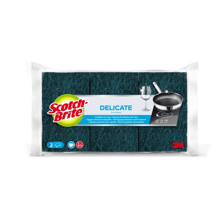 Scotch-Brite Delicate Pack de 3 Estropajos de Cocina - No Raya - Color Verde Oscuro