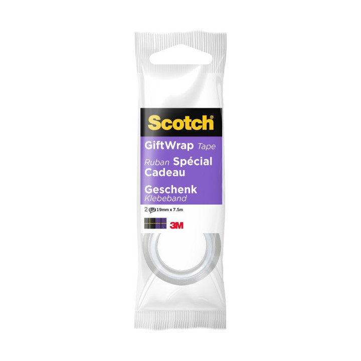 Scotch Giftwrap Pack de 2 Cintas Adhesivas Satinada - 19mm x 7.5m - Especial para Envolver Regalos - Color Transparente