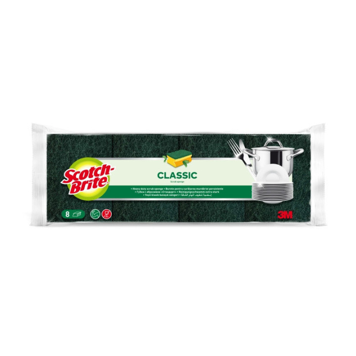 Scotch-Brite Classic Pack de 8 Estropajos de Cocina - Proteccion para los Dedos - Color Verde Oscuro