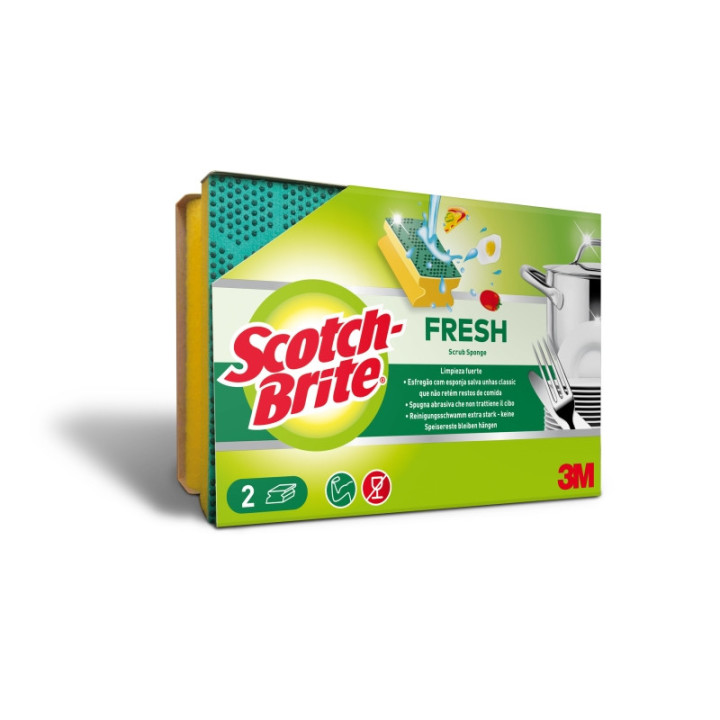 Scotch-Brite Fresh Pack de 2 Estropajos de Cocina - Proteccion para los Dedos - Color Amarillo
