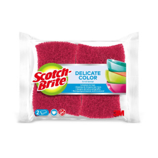 Scotch-Brite Delicate Color Pack de 2 Estropajos de Cocina - Proteccion para los Dedos - No Raya - Color Rojo