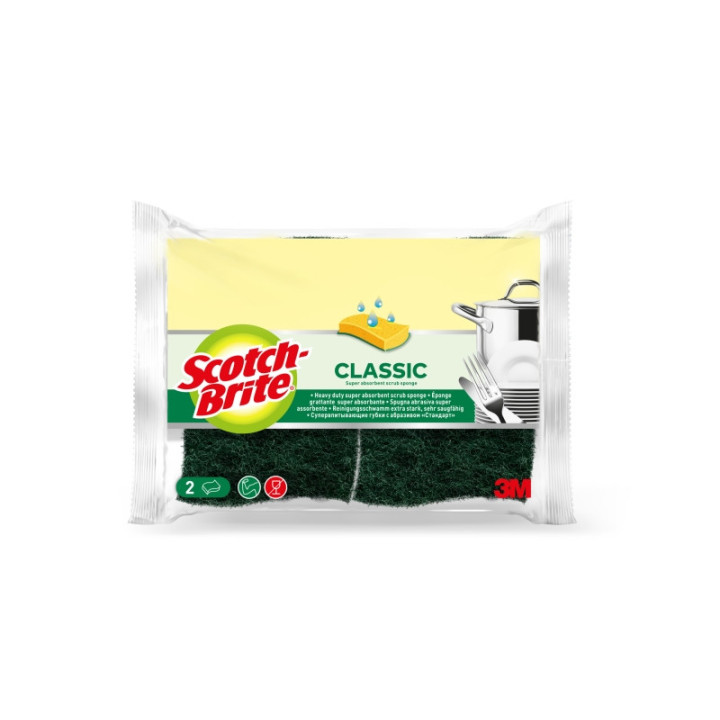 Scotch-Brite Classic Pack de 2 Estropajos de Cocina - Celulosa - Color Verde Oscuro