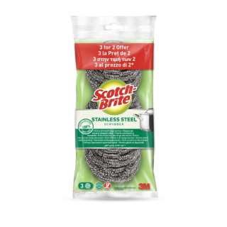 Scotch-Brite Pack de 3 Estropajos de Acero Inoxidable - Promocion 2 + 1 Gratis - Color Gris Metalizado