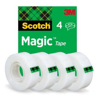 Scotch Magic Pack de 4 Cintas Adhesivas Invisible - 19mm x 33m - Color Transparente
