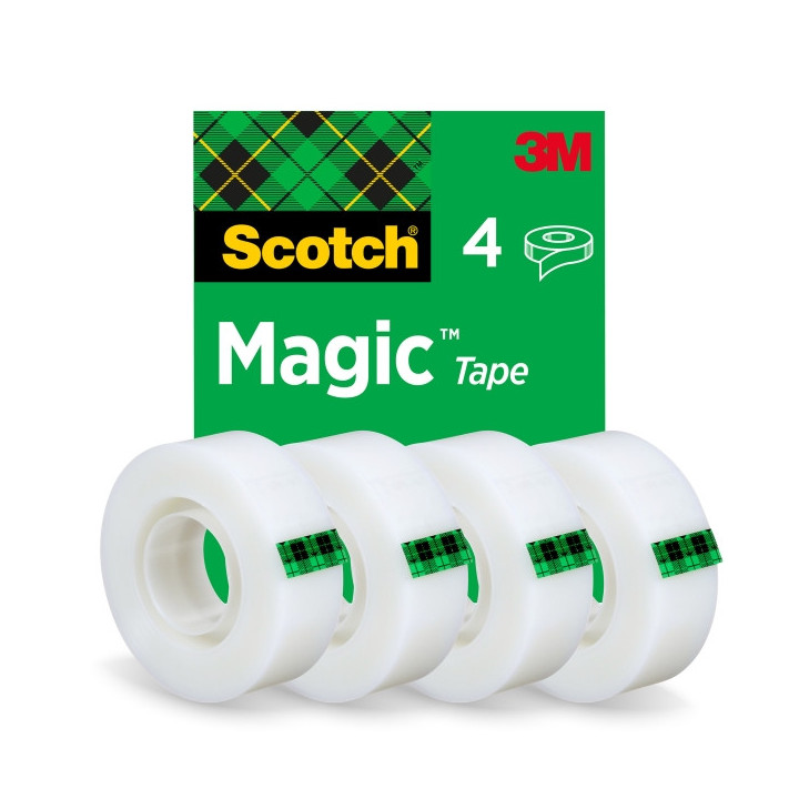 Scotch Magic Pack de 4 Cintas Adhesivas Invisible - 19mm x 33m - Color Transparente