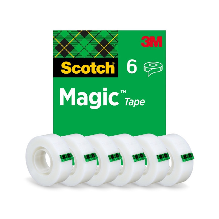 Scotch Magic Pack de 6 Cintas Adhesivas Invisible - 19mm x 33m - Color Transparente