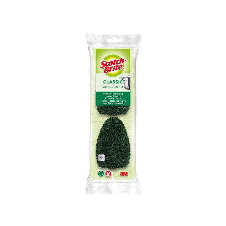 Scotch-Brite Recambios de Pack de 2 Estropajos con Mango para Tareas Dificiles - Color Verde Oscuro