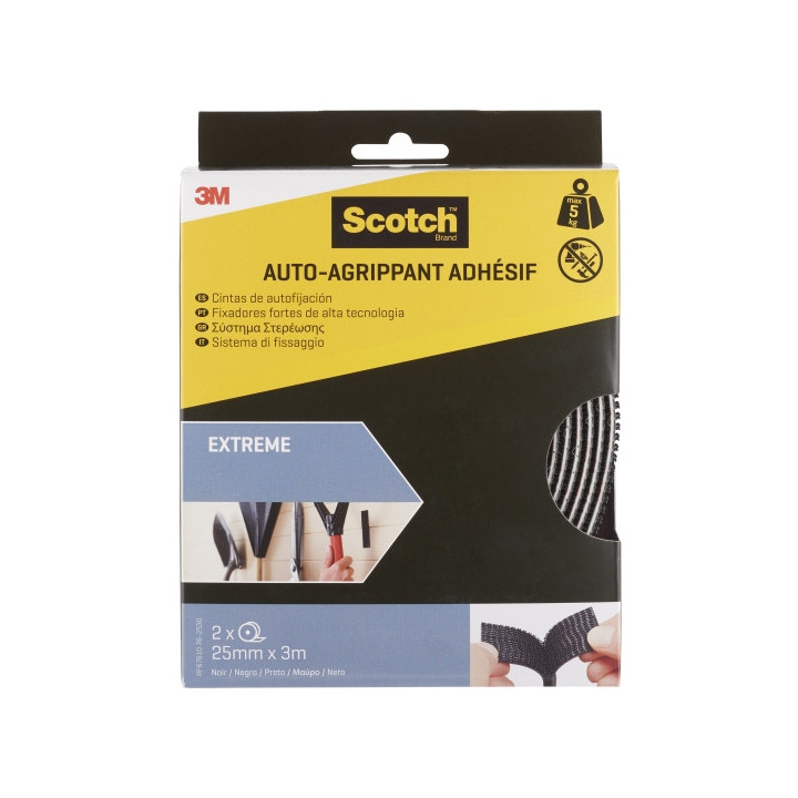 Scotch Extreme Cierres Adhesivos Reposicionables - 25mm x 3m - Color Negro