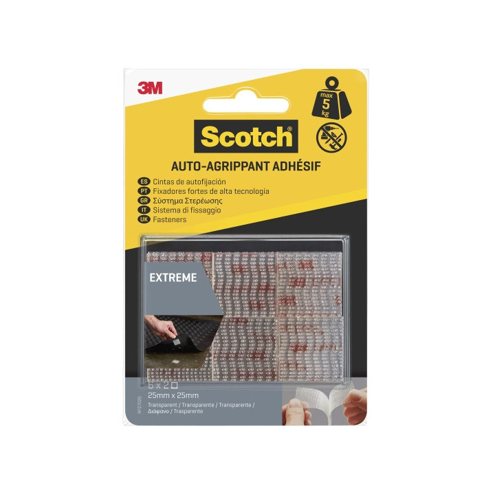 Scotch Extreme Pack de 6 Cierres Adhesivos Reposicionables - 25x25mm - Color Transparente