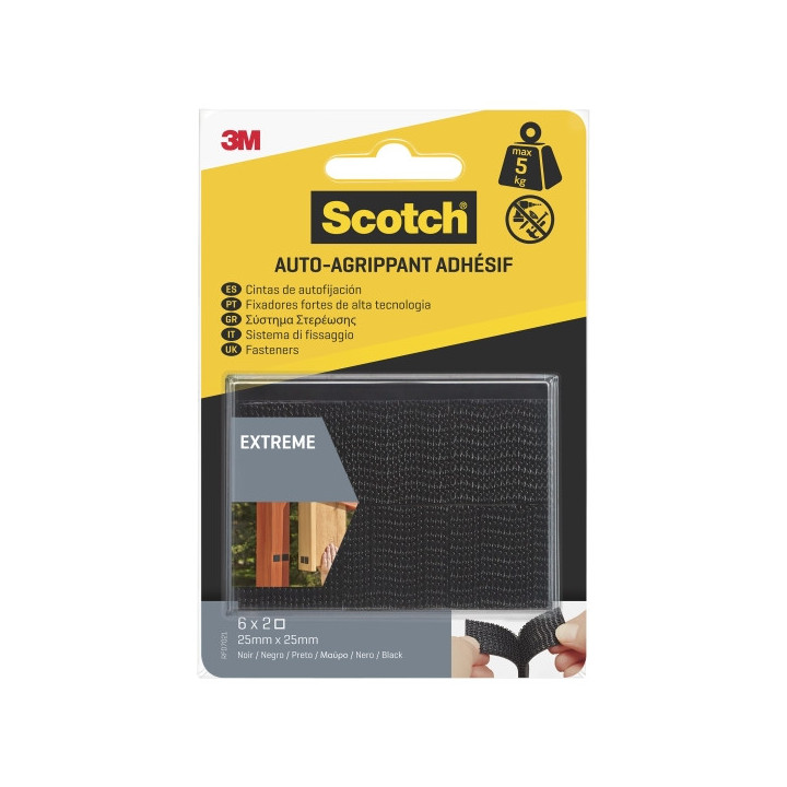 Scotch Extreme Pack de 6 Cierres Adhesivos Reposicionables - 25x25mm - Altas Prestaciones - Color Negro