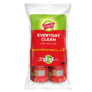 Scotch-Brite Everyday Clean Recambio para Pack de 2 Rodillos Quitapelusas Adhesivo - 30 Hojas por Rodillo - Color Blanco