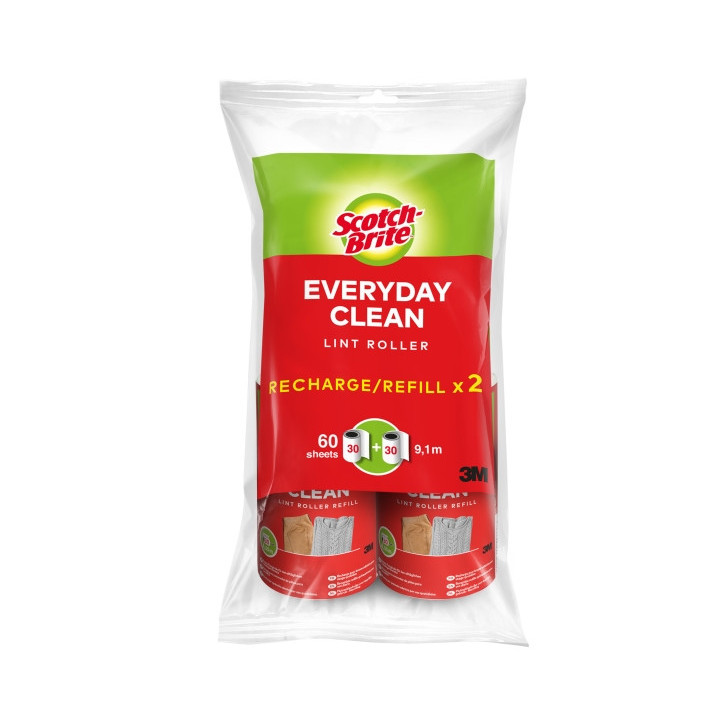 Scotch-Brite Everyday Clean Recambio para Pack de 2 Rodillos Quitapelusas Adhesivo - 30 Hojas por Rodillo - Color Blanco
