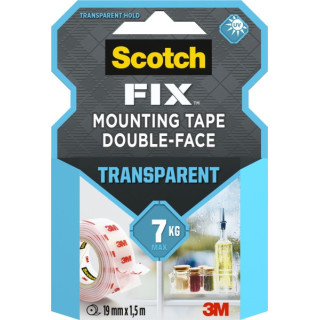 Scotch-Fix Cinta de Montaje de Doble Cara Transparente - 19mm x 1.5m - Color Transparente