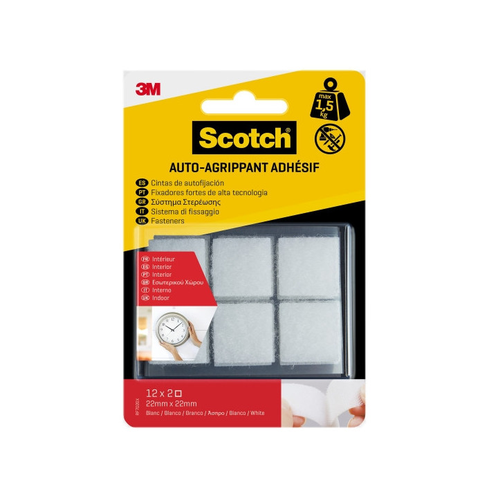 Scotch Pack de 12 Cierres Adhesivos Reposicionables - 22x22mm - Uso en Interior - Color Blanco