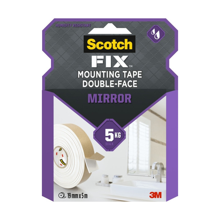 Scotch-Fix Cinta de Montaje de Doble Cara para Espejos - 19mm x 5m - Color Blanco
