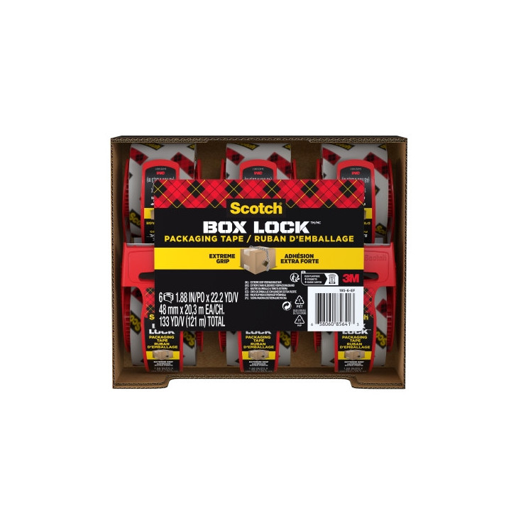 Scotch Box Lock Pack de 6 Precintos de Embalaje - 48mm x 20.3m - Incluye Dispensador - Color Transparente