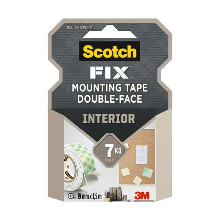 Scotch-Fix Cinta de Montaje para Interior de Doble Cara - 19 mm x 1.5m - Color Blanco